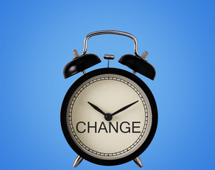 Change Concept on Clock on Blue Background