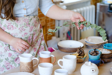 natural herbal eco rustic decor. handmade craft crockery. art craft inspiration.