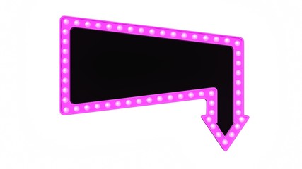 Pink arrow marquee light board sign retro on white background. 3d rendering