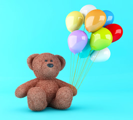 3d Teddy bear with balloons.