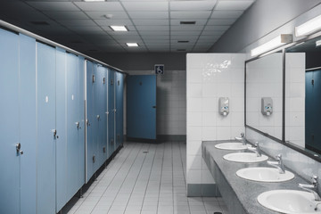 Public toilet and Bathroom interior with wash basin and toilet room.