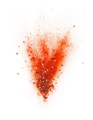 Zelfklevend Fotobehang Rode chilipoeder en chilivlokken barsten © phive2015