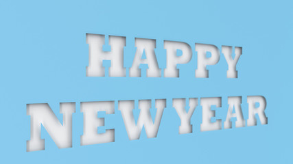 White Happy New Year words cut in blue paper