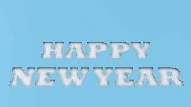 White Happy New Year words cut in blue paper