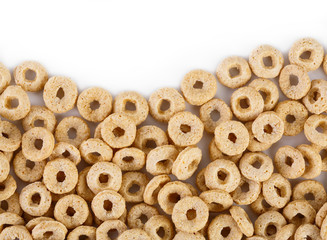 healthy cereal rings on white background. Good morning. A healthy, healthy breakfast. Dry muesli.