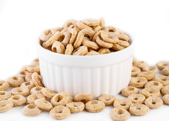 healthy cereal rings on white background. Good morning. A healthy, healthy breakfast. Dry muesli.