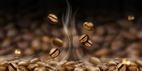 Hot coffee beans background
