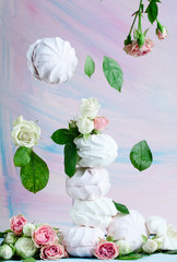 Delicious and airy marshmallows with roses and leaves buds