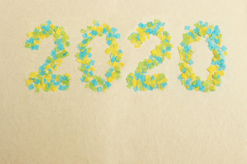 New Year 2020 in paper craft natural background
