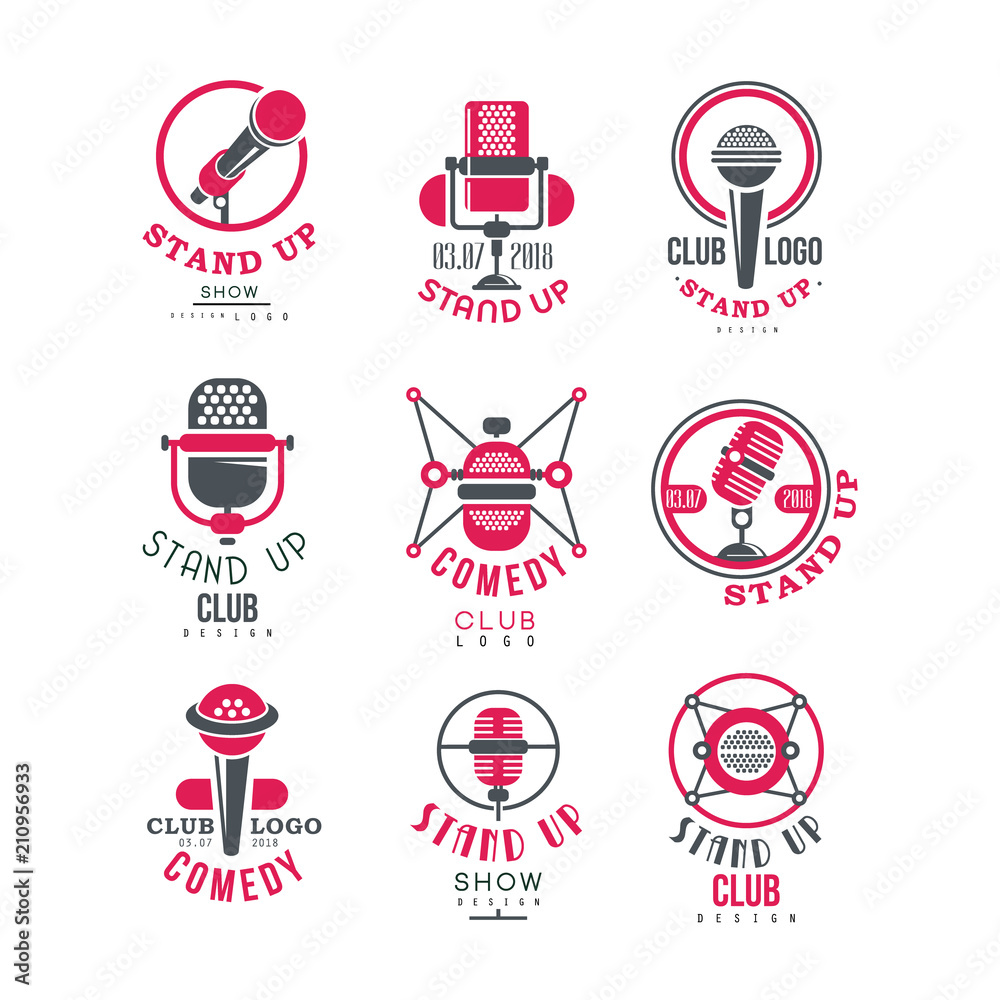 Poster comedy club stand up show logo design set vector illustrations on a white background