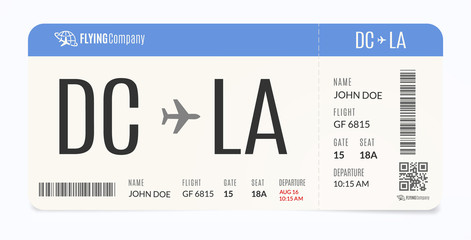 Realistic airplane template. Modern airline admission. Boarding pass illustration. - obrazy, fototapety, plakaty