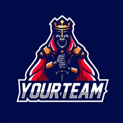 zombie skeleton king holding sword esport gaming mascot logo template © Oka
