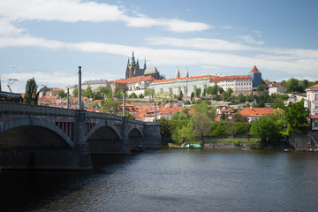 Fototapeta na wymiar Prague landscape and Prague's bridge. Czech in spring
