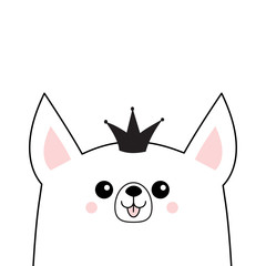 Corgi dog happy face head icon. Princess crown diadem. Cute cartoon pooch character. Contour silhouette. Kawaii animal. Funny baby puppy. Love Flat design. White background
