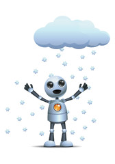 little robot on snow rain