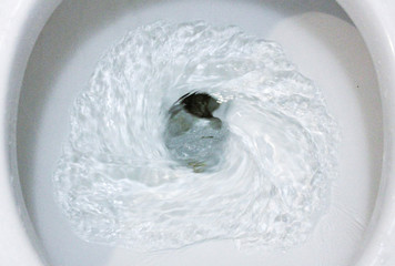 selective focus close up flushing toilet bowl for sanitary, Toilet, Flushing Water, close up, water...