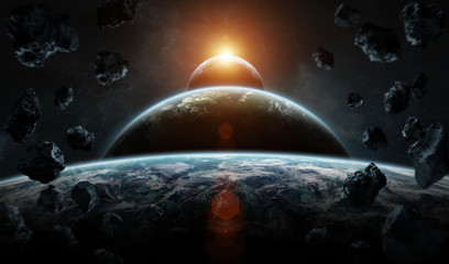 Distant planet system in space with exoplanets 3D rendering elements of this image furnished by NASA © sdecoret