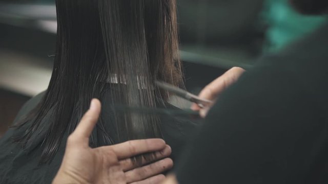 Barbershop, hairdresser cuts a man hair.
