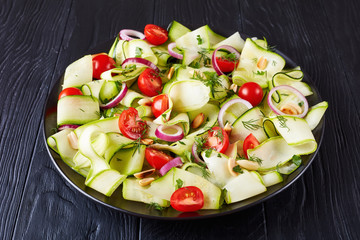 close-up of summer zucchini ribbon salad