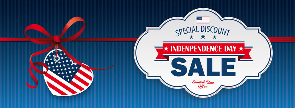 Red Ribbon USA Heart Classic Label Independence Day Sale