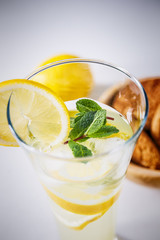 close up of glass of homemade lemonade