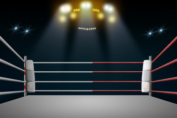 boxing ring with illumination by spotlights. digital effect.