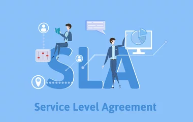 Fotobehang SLA, Service Level Agreement. Concept with keywords, letters and icons. Colored flat vector illustration on blue background. © Tatyana