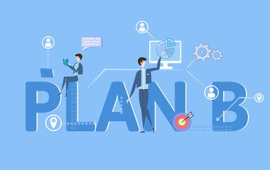 Fototapeta premium PLAN B. Concept with keywords, letters and icons. Colored flat vector illustration on blue background.