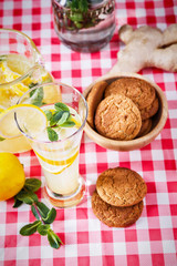 close up of glass of homemade lemonade