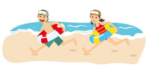 砂浜を走る子供達のイメージイラスト