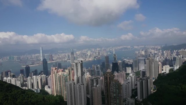 Pan right =shot of Hong Kong skyscrapers
