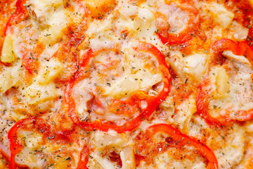 Pizza texture, food background. traditional recipe, mediterranean cuisine, junk fattening street food, italian restaurant, pizzeria menu concept