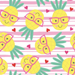 seamless pattern with cute pineapple - vector illustration, eps