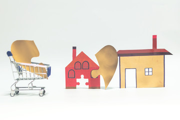 Heart piece jigsaw puzzle, online shopping house concept