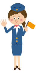 ポップなバスガイドorキャビンアテンダント　旗を振る