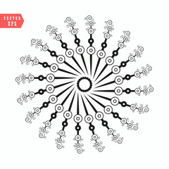 Round vector snowflake. Abstract winter black and white ornament. Fine snowflake