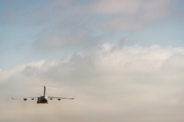 Military cargo plane taking off