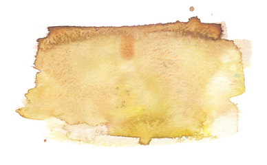 Light brown backdrop with blots and stains painted in watercolor on clean white background