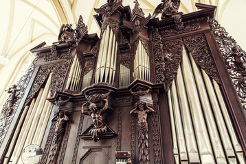 Famous pipe organ in Church of St. James, Brno, Czech