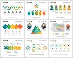 Colorful infochart diagrams set for presentation slide templates. Business design elements. Marketing concept can be used for annual report, advertising, flyer layout and banner design.