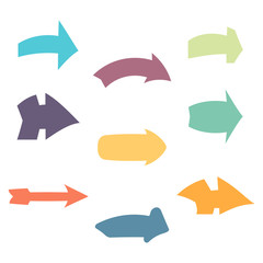Set of nine multicolored various arrows. Vector illustration
