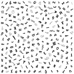 Vector seamless pattern with letters of the alphabet in random order on a white background. Suitable for web backgrounds, textiles and wrapping paper.