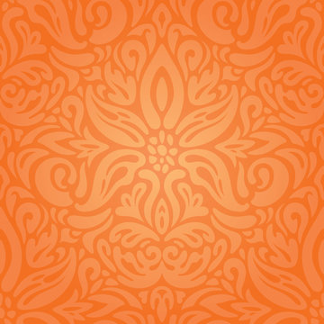 Floral Orange Retro Style Colorful Wallpaper Curvy Background Design In Vintage Style