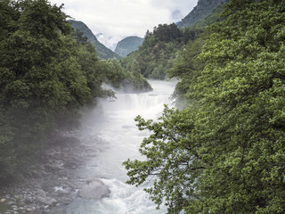 Fototapeta na wymiar fast running water of mountain river in Gges de la vesubie near lantosque in alpes maritimes