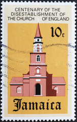 Colonial church on jamaican postage stamp