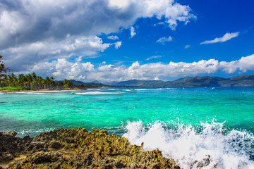 Caribbean sea surface summer wave background.