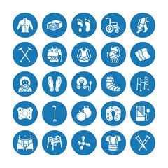 Orthopedics, trauma rehabilitation glyph icons. Crutches, mattress pillow, cervical collar, walkers, medical rehab goods. Health care signs for clinic, hospital. Solid silhouette pixel perfect 64x64.
