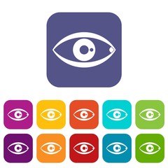 Human eye icons set vector illustration in flat style in colors red, blue, green, and other