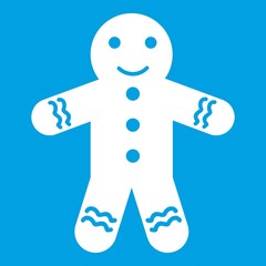 Gingerbread man icon white isolated on blue background vector illustration