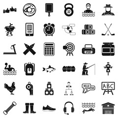 Sport accessories icons set. Simple style of 36 sport accessories vector icons for web isolated on white background